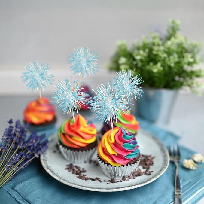 Gyufise 30Pcs Foil Firework Cupcake Toppers Sparkle Tinsel Cake Toppers Tinsel - Image 4