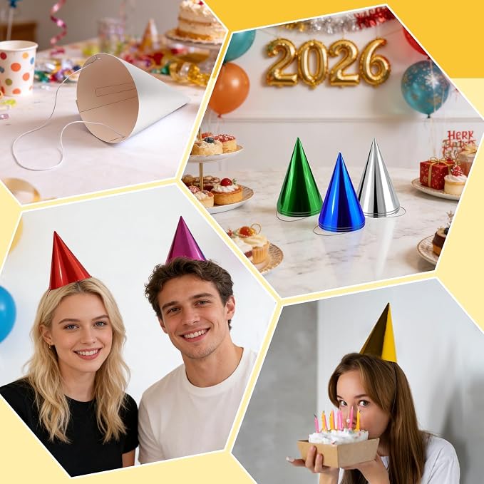 WEOXPR Pre-Assembled Metallic Party Hats Bulk Colorful Cone Hat - Image 5
