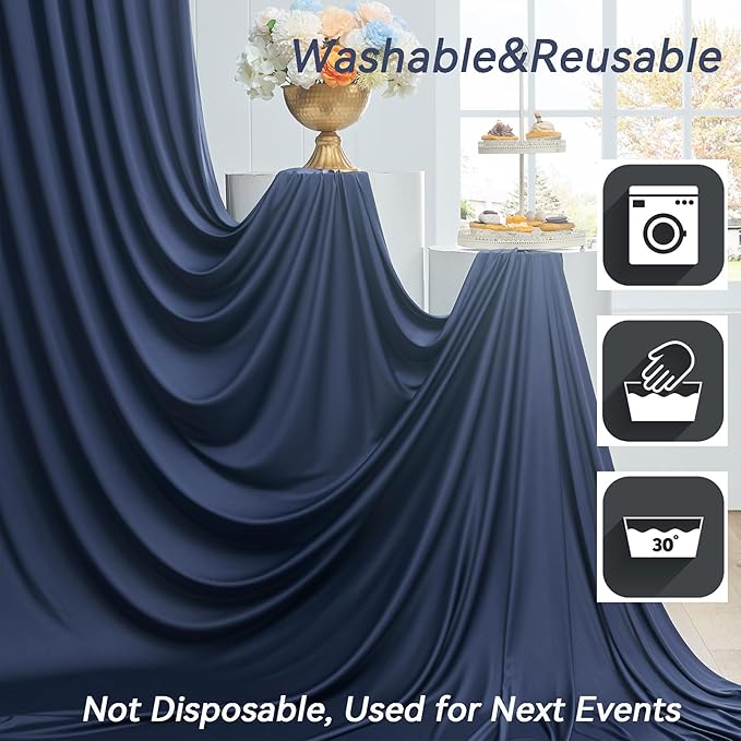 10×12ft Navy Blue Wrinkle Free Backdrop Curtain for Wedding Parties, 2 Panels 5×12ft Long Soft Silky Polyester Backdrop Drapes Photo Back Drop Curtains for Birthday Photography Background Cloth