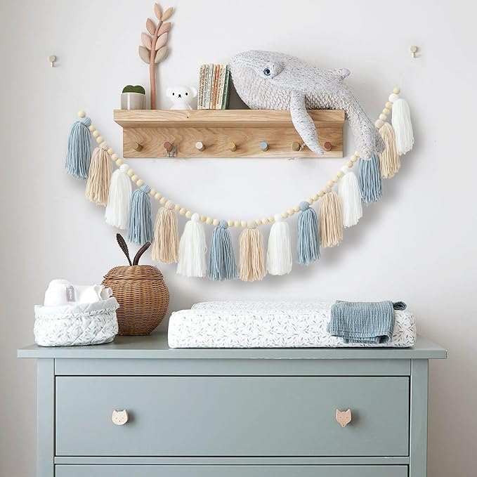 DCJHFJ Boho Blue Tassel Garland Wall Hanging - Image 2