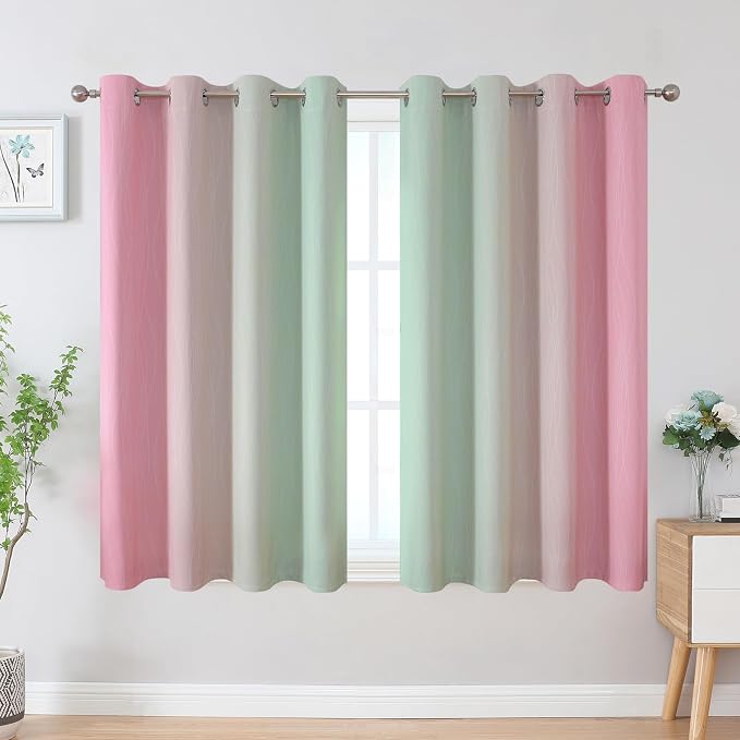 Sage and Pink Blackout Curtains 54 Inch Length, Light Blocking Gradient Grommet - Image 2