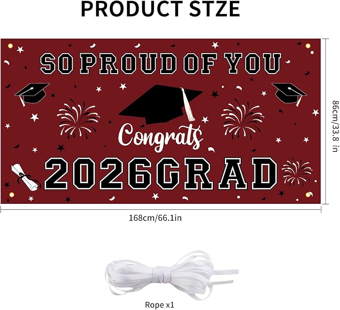Graduation Decorations 2026 Maroon Graduation Banner 66.1" x 33.8" Graduation - Image 2
