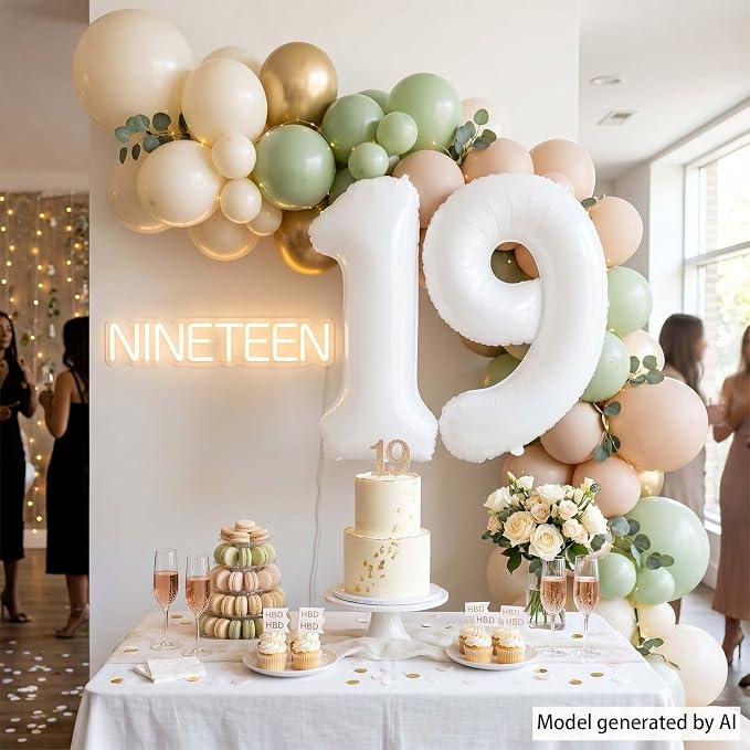 White Number 19 Balloon 40 Inch, Large White Foil Balloons - Image 7