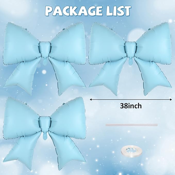 Blue Bow Balloons 38 Inch, Light Blue Giant Bow Shaped Foil Mylar Balloons - Image 6