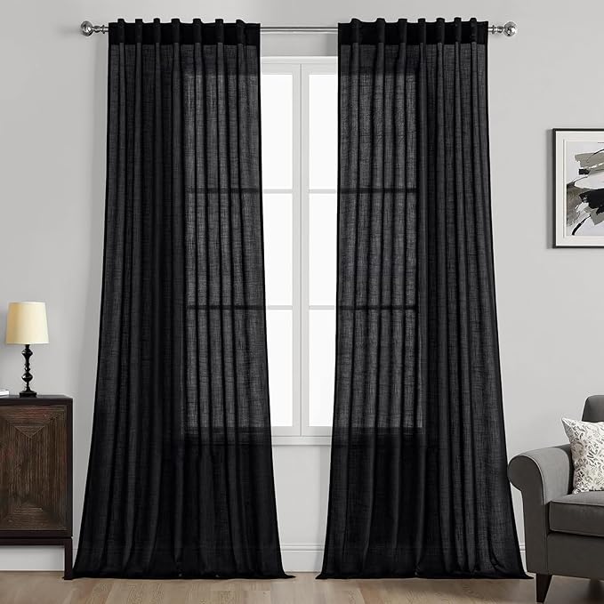 MIULEE Black Linen Curtains 84 Inch Length 2 Panels by MIULEE
