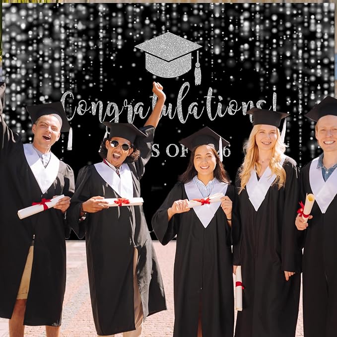 Mocsicka Class of 2026 Backdrop Black Silver Glitter Bokeh Graduation Party - Image 9