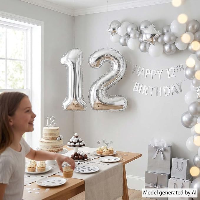 Silver Number 12 Balloon 40 Inch, Luminous Foil - Image 3