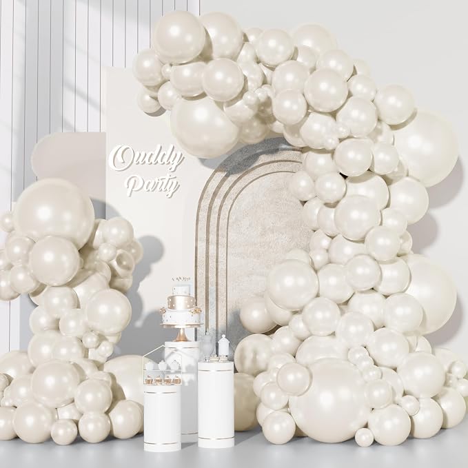 Ouddy Party 129Pcs Pearl White Balloons Different Sizes 18 12 10 5 Inch | 6Pcs by OuddyParty