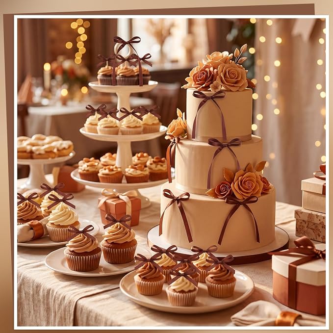 30 Pack Brown Bow Cake Toppers Ribbon Bows - Image 2