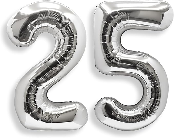 AULE 40 Inch Silver 25 Balloon Number Foil 0-9 Birthday Big Numbers | Birthday by AULE