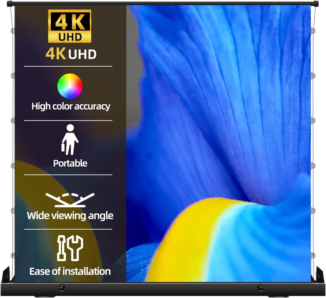 Portable Tab-Tension Matte White Manual Pull Up Projector Screen,178°Viewing Angle Movie Screen,Outdoor Projector Screen Wrinkle-Free Design for Backyard Movie Night(100 in/16:9)