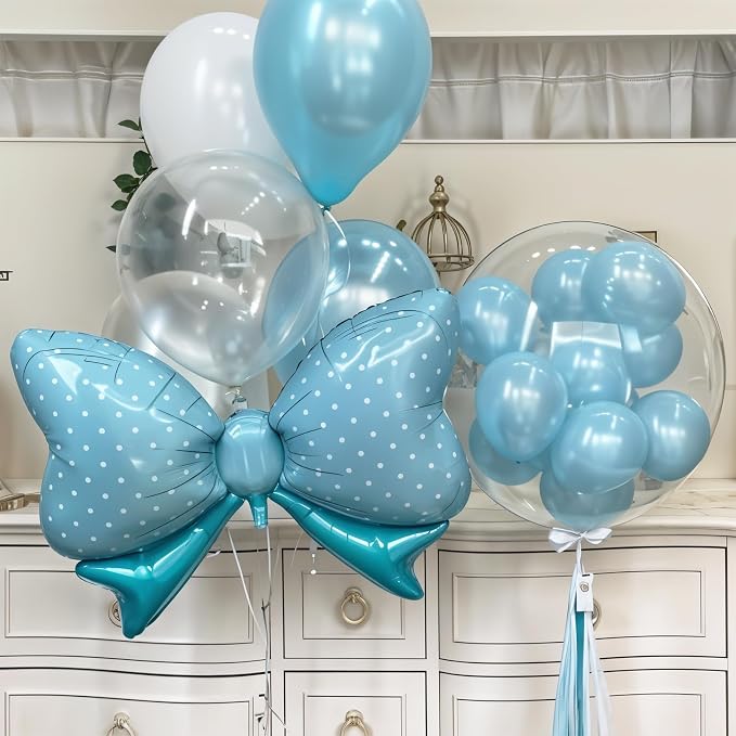 Blue Bow Balloons Different Sizes, Large 35/31/16inch Blue Polka Dot Bow Foil - Image 5