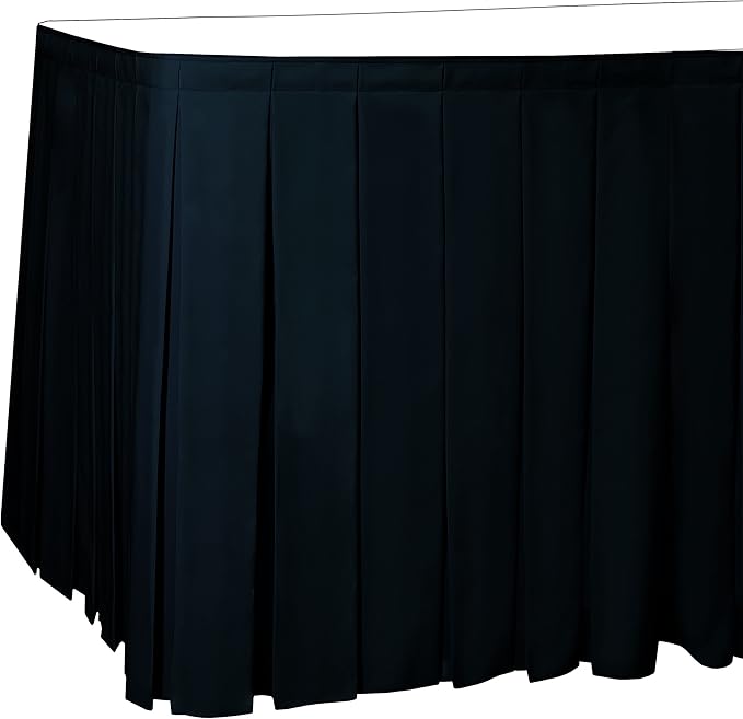 Ultimate Textile Pleat Polyester Fabric Table Skirt - Machine Washable Flame Resistant with Clips for Events, Weddings & Trade Shows, Cut & Sewn in Paterson, NJ - Midnight, 7' Box Pleat