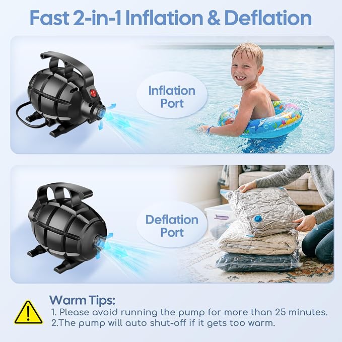 Electric Air Pump for Inflatables, Air Mattress – 500W/650W Quick-Fill - Image 5