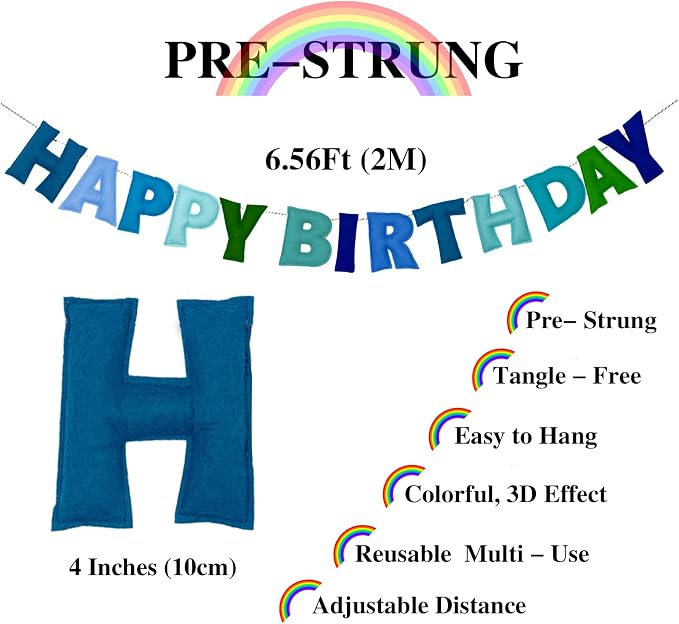 Pre-Strung 3D Felt Happy Birthday Banner, Handmade Happy Birthday Sign - Image 2