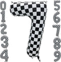 42 Inch Checkered Number Balloon 7, 7th Race Car Flag Birthday Party Supplies by Eoopoon