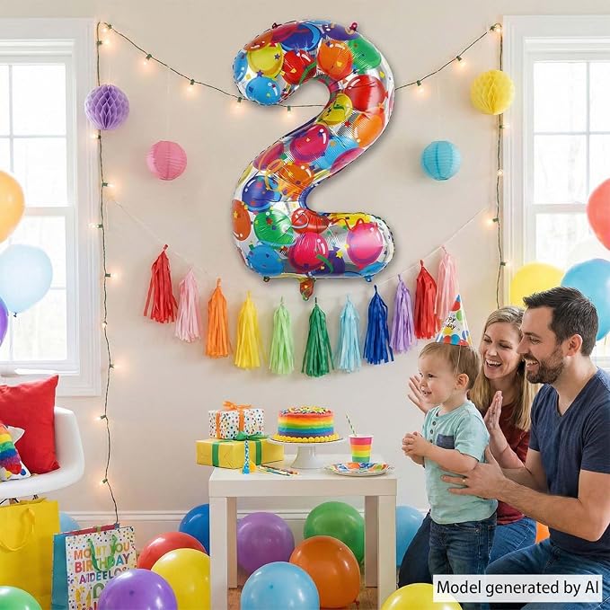 Rainbow Number 2 Balloon 40 Inch, Colorful Mylar Helium Balloons - Image 7