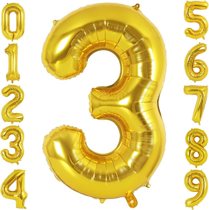 40 Inch Gold Number 3 Foil Balloon by TNCDJKPA