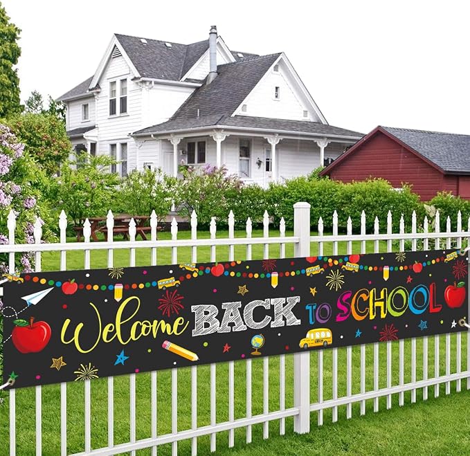 Welcome Back to School Decorations Banner Backdrop | Black First Day of School - Image 4