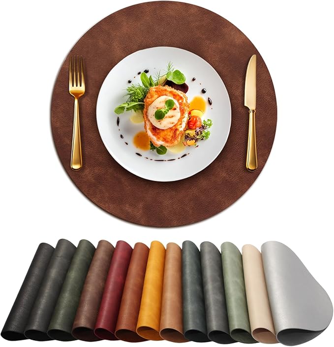 UnivoColors Placemats Round Faux Leather Placemats Set of 8-Waterproof-Wipe by UnivoColors