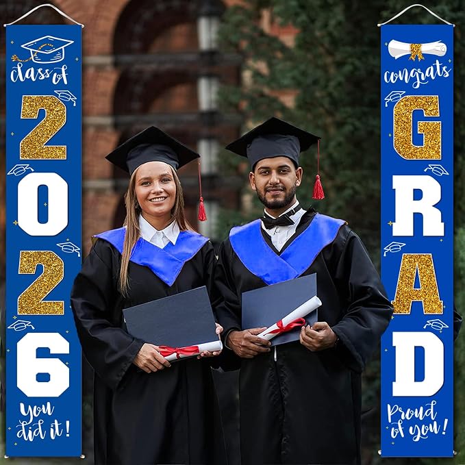 Graduation Decorations 2026 Banner Porch Sign Blue Gold - Image 2