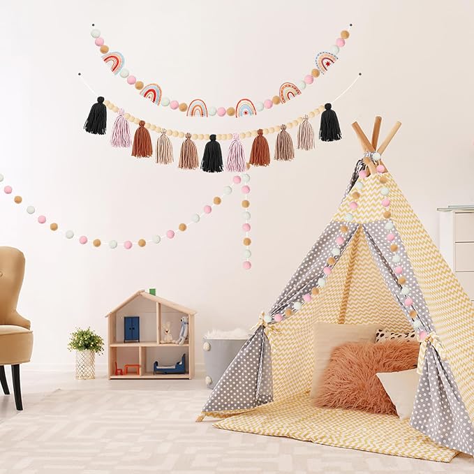 4 Pcs Boho Felt Banner Classroom Tassel Garland Felt Rainbow Decoration - Image 5