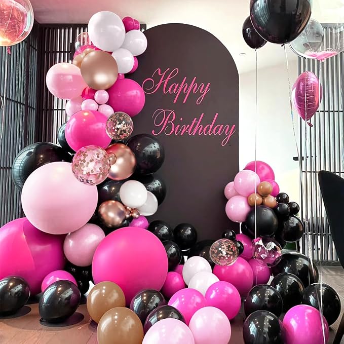 MEBAY Hot Pink Black and Gold Balloon Arch Kit - Image 3