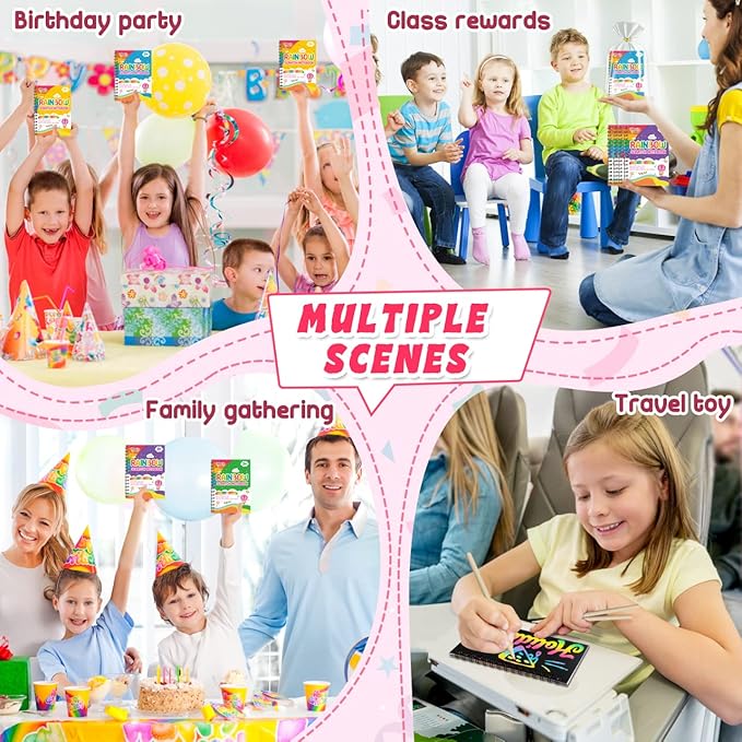 Party Favors for Kids: 16 Pack Rainbow Scratch Art Notebook Back to School Students Classroom Gifts Bulk for Girls Boys Goodie Bags Stuffers, Return Gifts for Birthday Party Favors Bulk