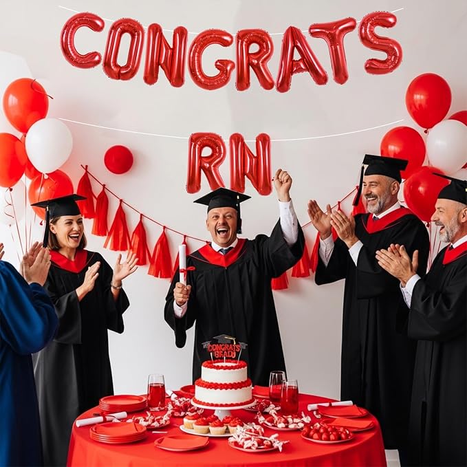 TONIFUL 2026 Nurse Graduation Decorations Red Congrats RN 2026 Balloons 16 Inch - Image 3