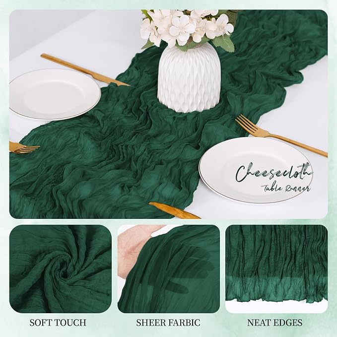 12 Pack Emerald Green Cheesecloth Table Runner 17x108 Inch Semi Sheer Boho - Image 3