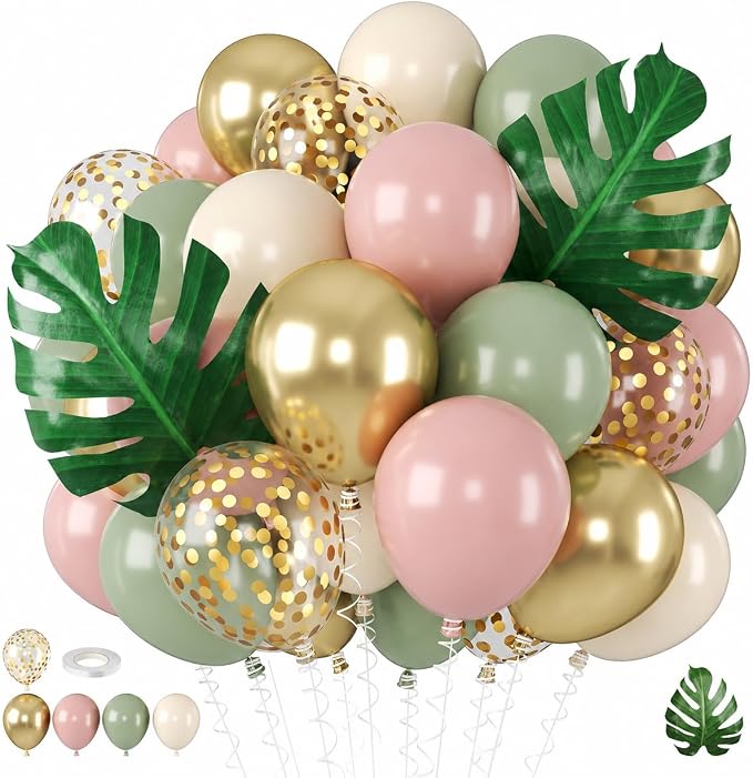 Biapian Sage Green Pink Balloons, 12 Inch Pink and Green Balloons by BIAPIAN