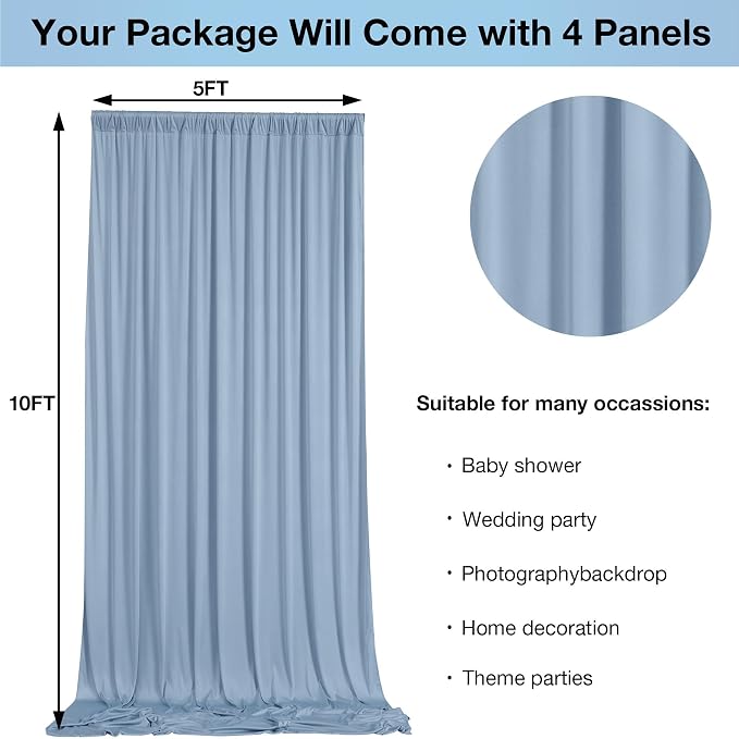 20ftx10ft Wrinkle Free Dusty Blue Backdrop Curtains - Image 3