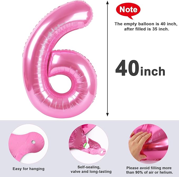 6 Balloon Numbers Birthday Decorations, 40In Pink Balloons - Image 5