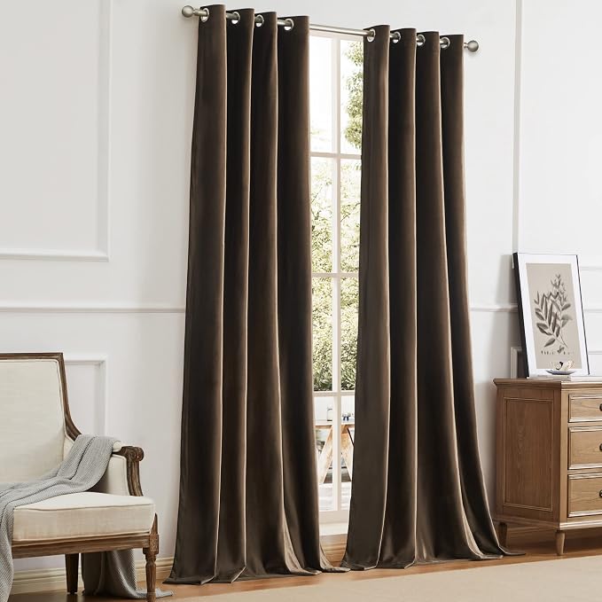 BULBUL Velvet Brown Blackout Curtains 90 inch Long - Image 7