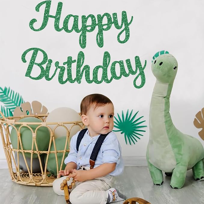 BEISHIDA Glitter Green Happy Birthday Banner Party Decoration NO DIY, 10Feet | - Image 5