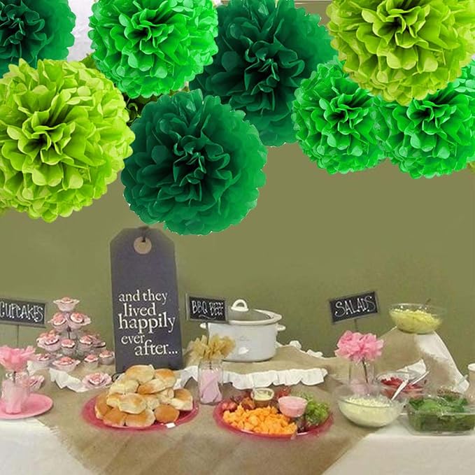 BRZIKWT 12 Pcs Green Dark Green and Light Green Tissue Paper Pom Poms - Image 2