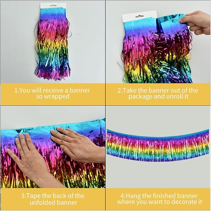 BEISHIDA Dark Rainbow Fringe Garland Banner 30ft Wall Tinsel Foil Streamers | - Image 3