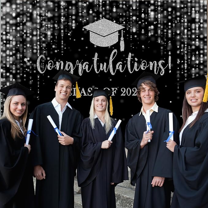 Mocsicka Class of 2026 Backdrop Black Silver Glitter Bokeh Graduation Party - Image 6