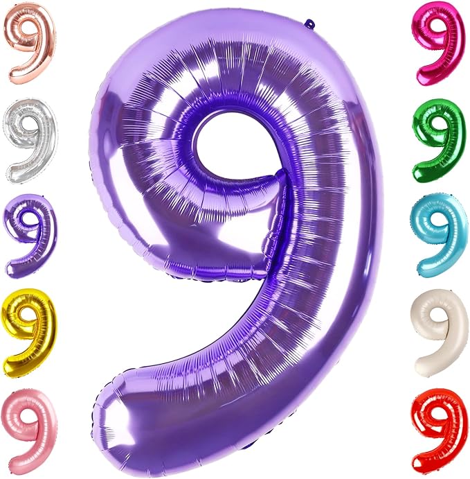 9 Balloon Numbers Birthday Decorations, 40In Purple Balloons by Mluchee
