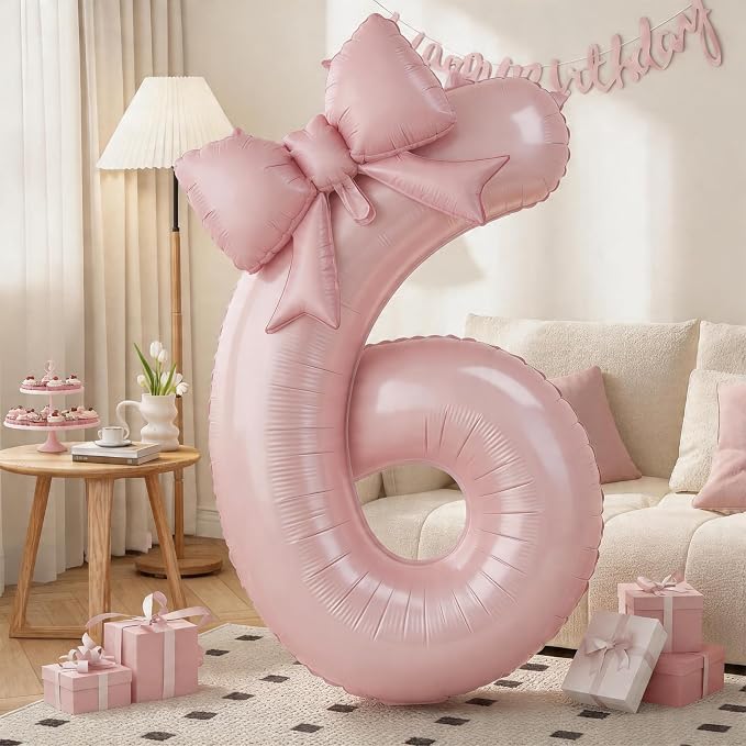 Dusty Pink 6 Balloons with Bow Balloons, 40 Inch Giant Self Inflating Pastel by KYGNE