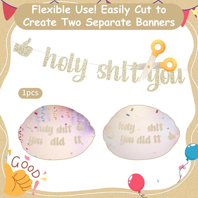 Funny Grad Banner Holy Shit You Did It Banner – Pre-Strung Glitter Graduation - Image 4
