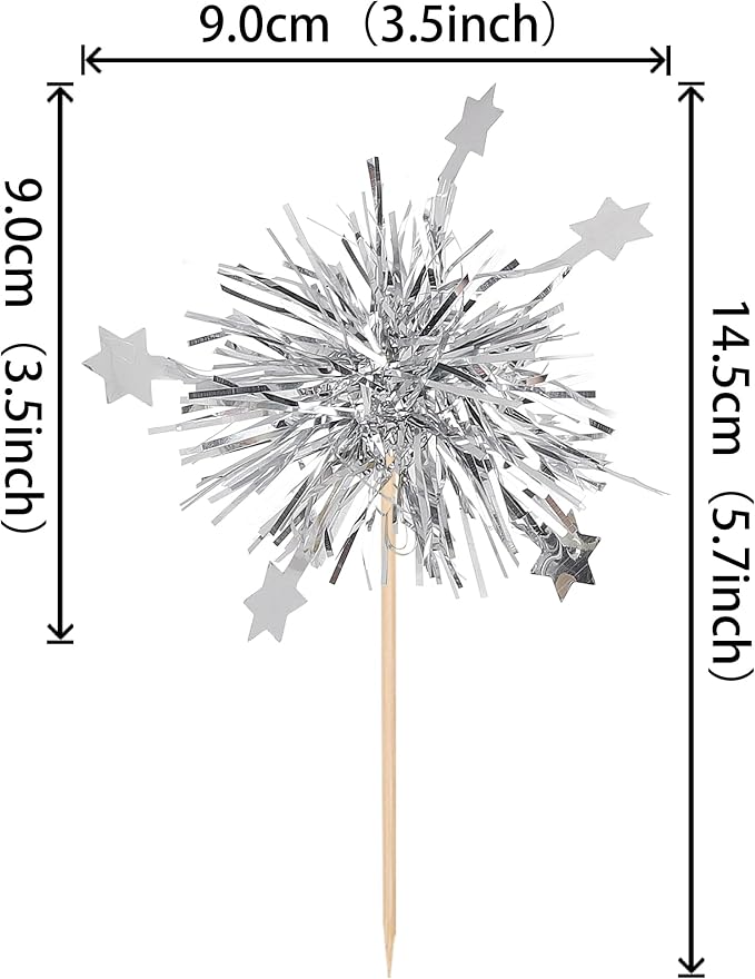 30 PCS Foil Firework Cupcake Toppers Star Cupcake Picks Sparkle Tinsel Flower - Image 2