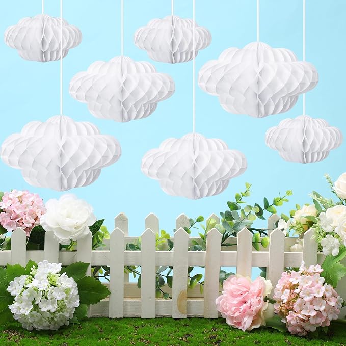 Affrolling 20 Pcs 3D Cloud Decorations Hanging Honeycomb Decor Artificial Cloud - Image 6