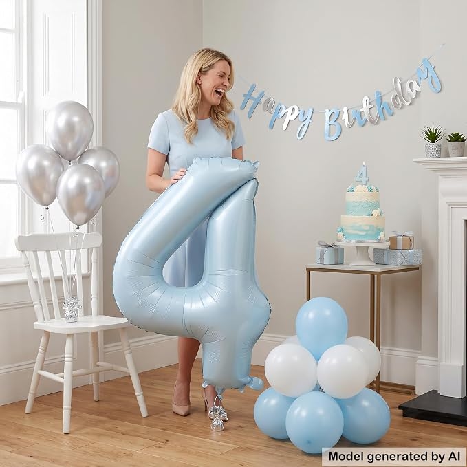Light Blue Number 4 Balloon for 4th Anniversary Birthday Decor 40 Inch Foil | - Image 4