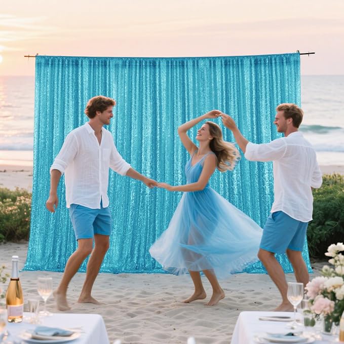 4×8FT-2PCS Turquoise Sequin Backdrop Curtains Panels, Photography Backdrop - Image 4