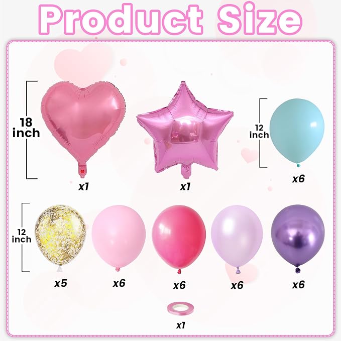 Pink Purple Blue Balloons, 12 Inch Teal Blue Hot Pink Metallic Pearl Purple - Image 2