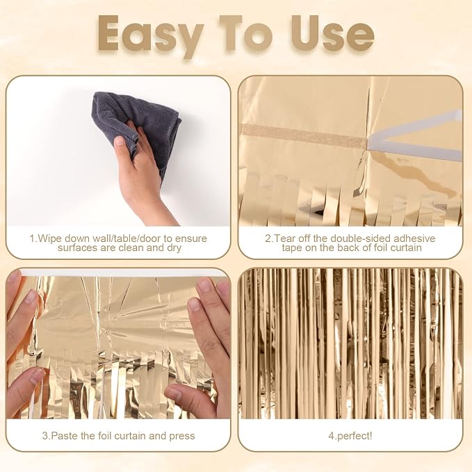 Voircoloria Champagne Foil Fringe Backdrop Curtains, 2 Pack | Tinsel Streamers - Image 4