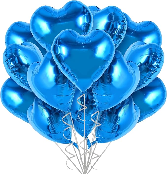 TONIFUL 30 Pcs Blue Heart Balloons 18 Inch Heart Shape Foil Mylar Balloons | by TONIFUL