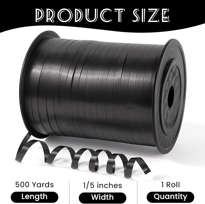 500 Yards Black Curling Ribbon, 1/5 Inch Wide Balloons String Ribbons - Image 2