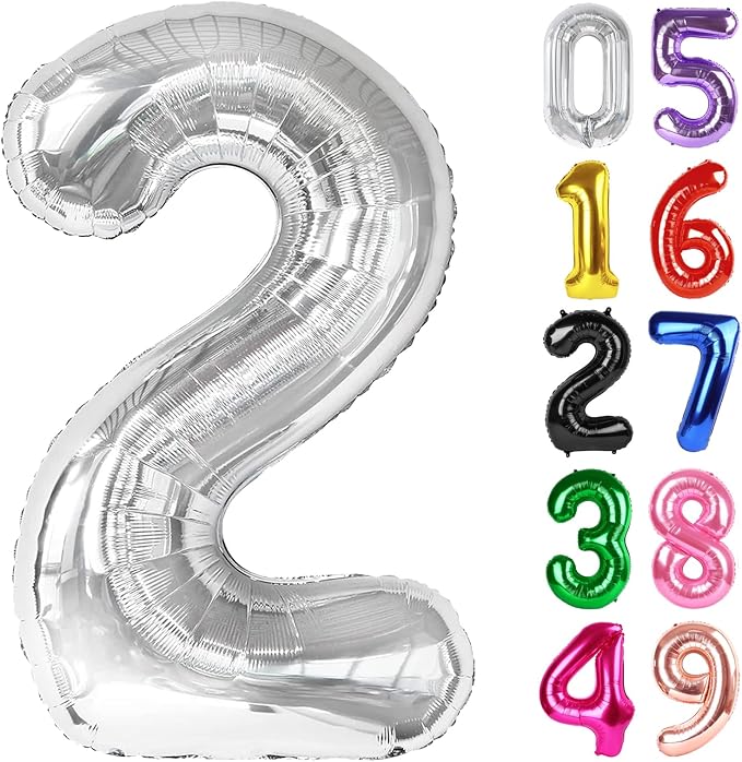 Silver Number 2 Balloon 40 Inch, 2nd Birthday Party Decorations Men Women | by IWERP